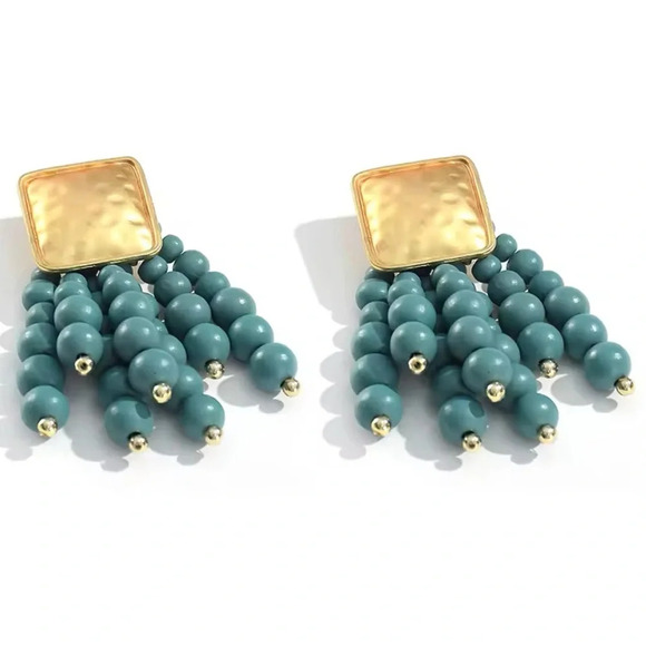 Zara Blue Cascade Beaded Earrings - Picture 6 of 9